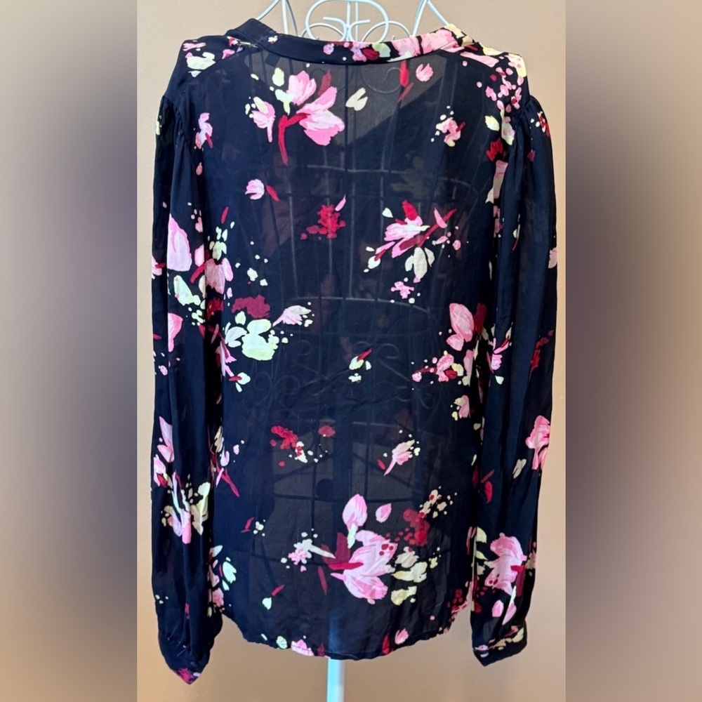 A.L.C. Rivera 100% Silk Floral Blouse Size 12 Black Pink AS-IS Flaws - Picture 4 of 12